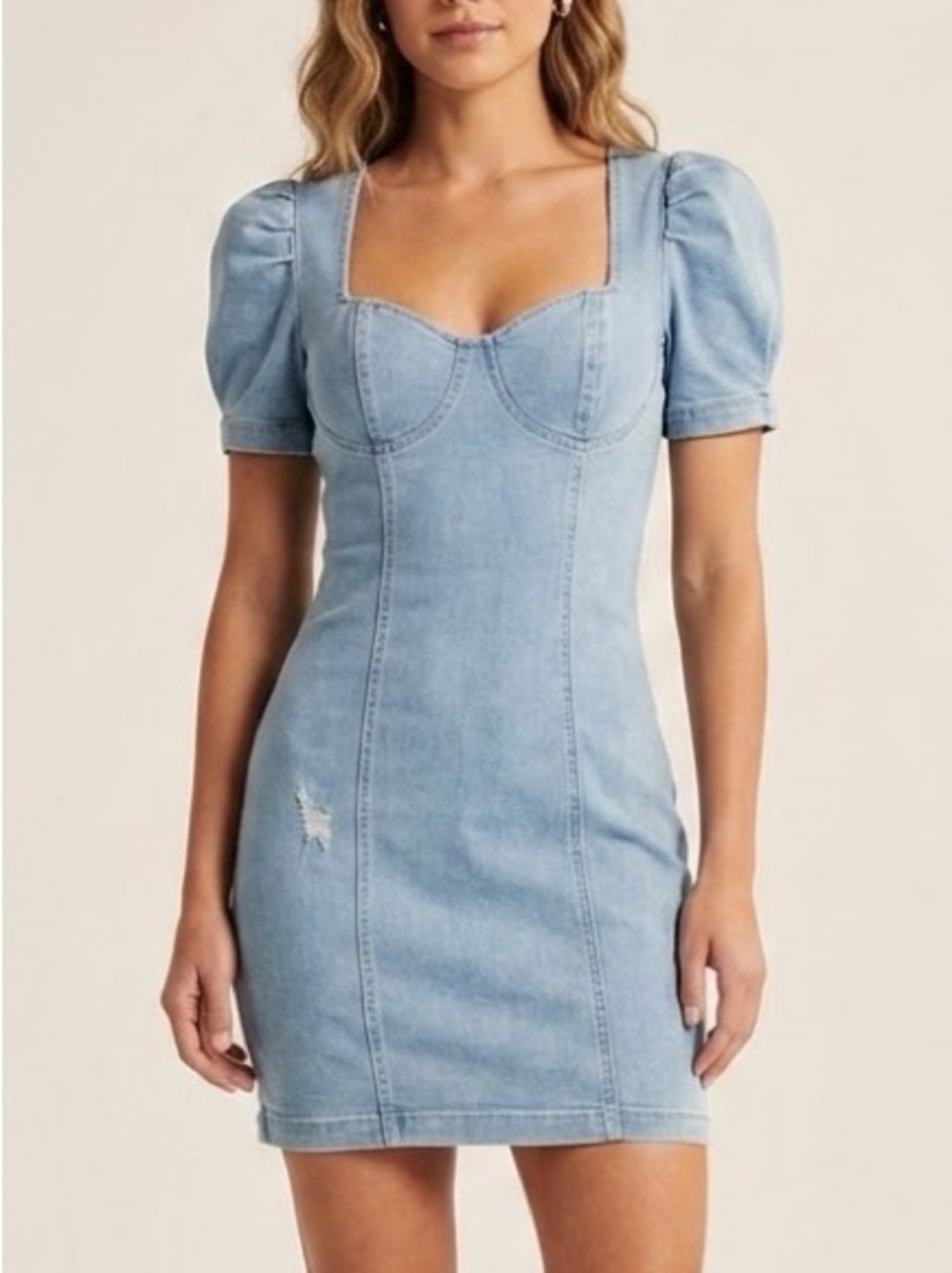 Stunning IRIS Denim Bustier Mini Dress Light Wash Y2K/Cottagecore Style Size: